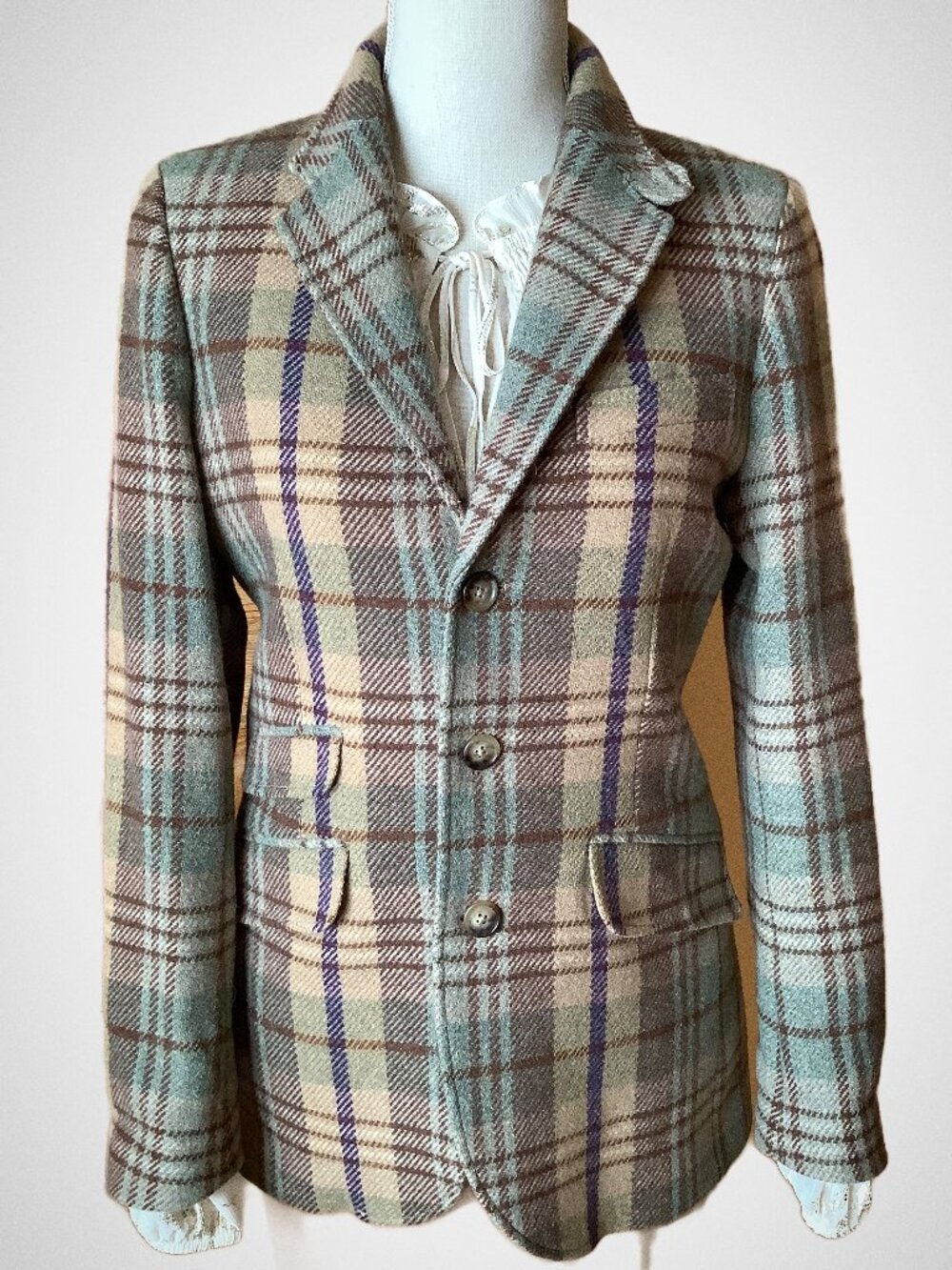 Polo Ralph Lauren Vintage Plaid Wool Blazer Sage Mint Green Purple 6